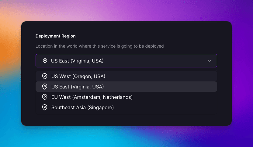 Single dropdown: no peering connections, no inter-region transit gateways, no DNS changes