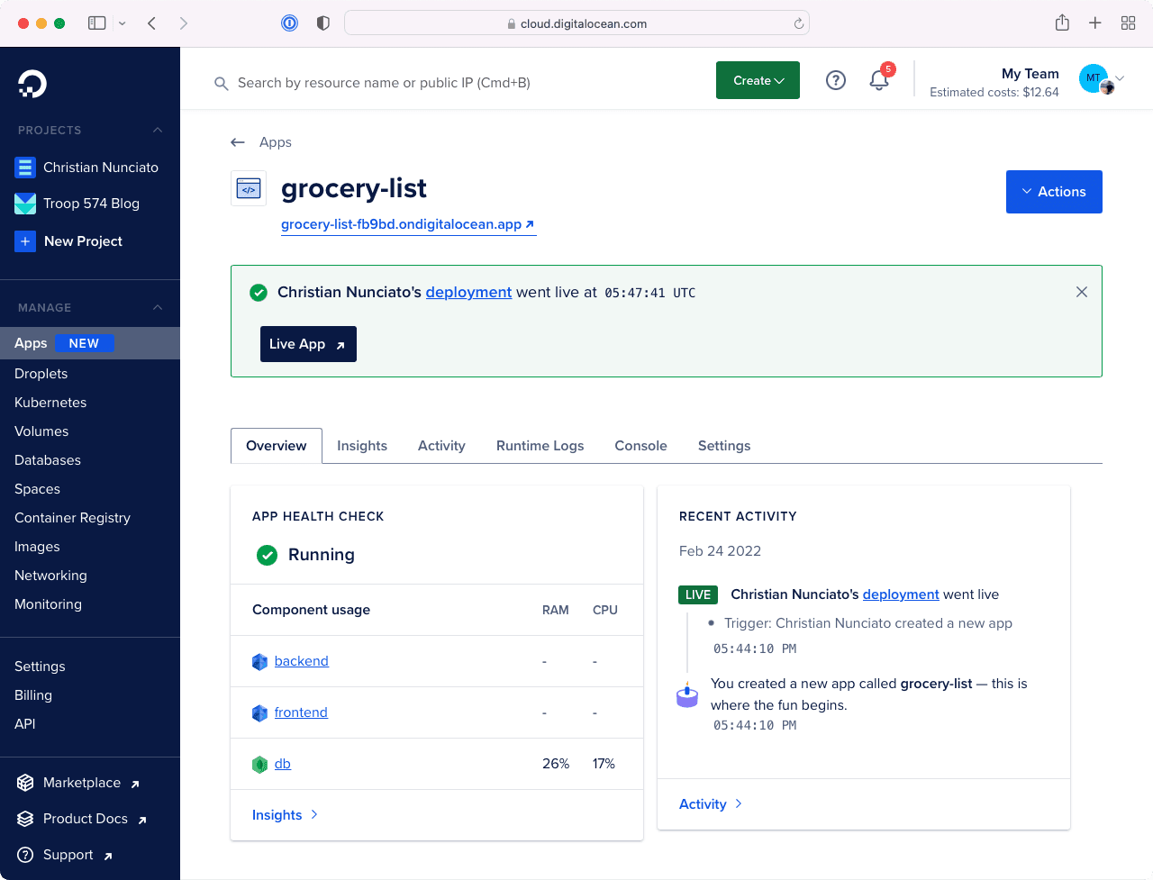 DigitalOcean Dashboard